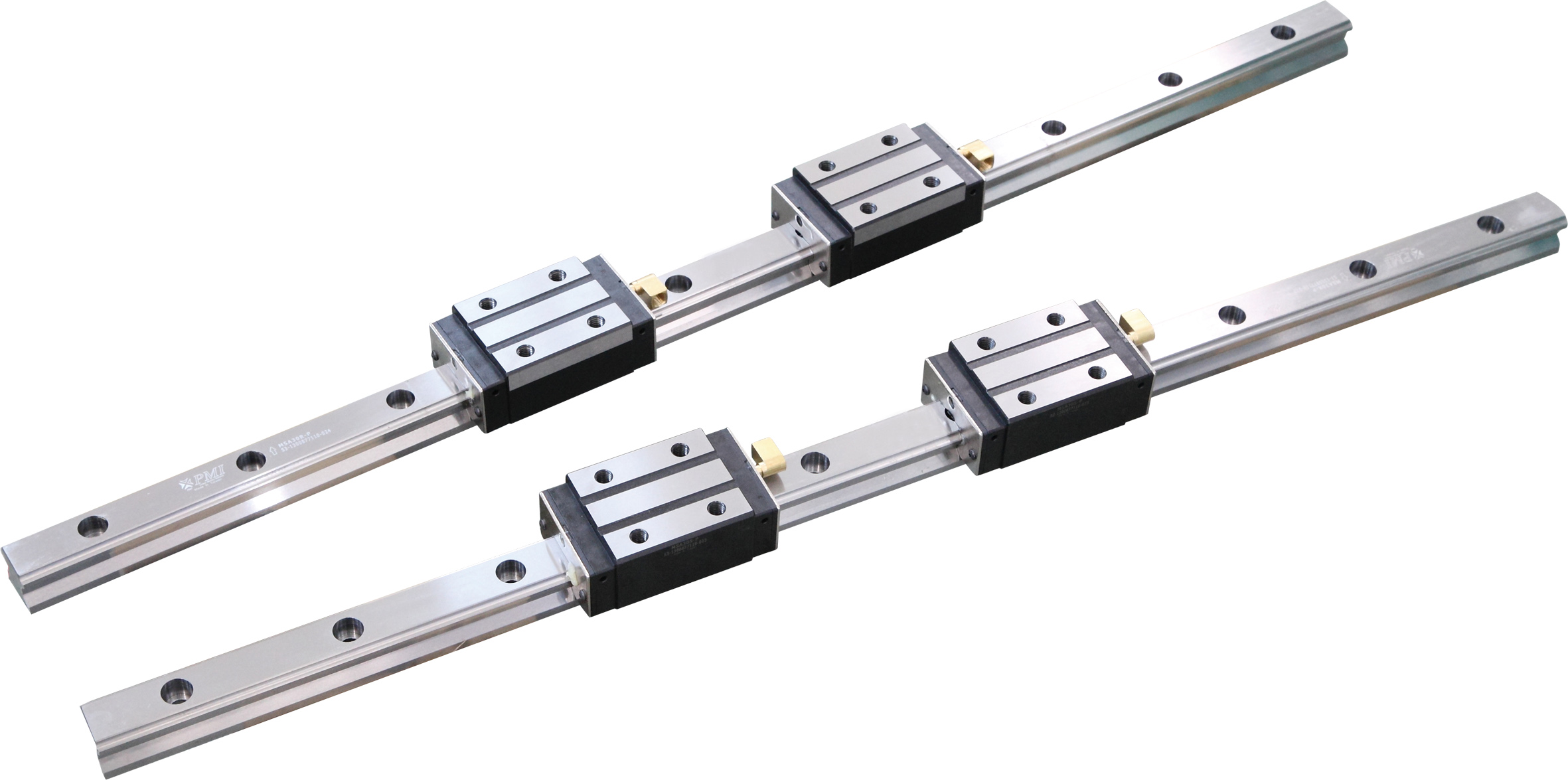 高剛性、高精度、高速度的進口臺灣上銀或銀泰P級線性滑軌，C3精密滾珠絲桿，專用日本NSK/德國FAG絲桿軸承。